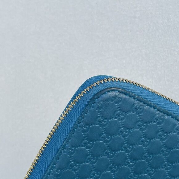 Gucci Blue Guccisima Leather Zip Around Wallet GG - Picture 6 of 14